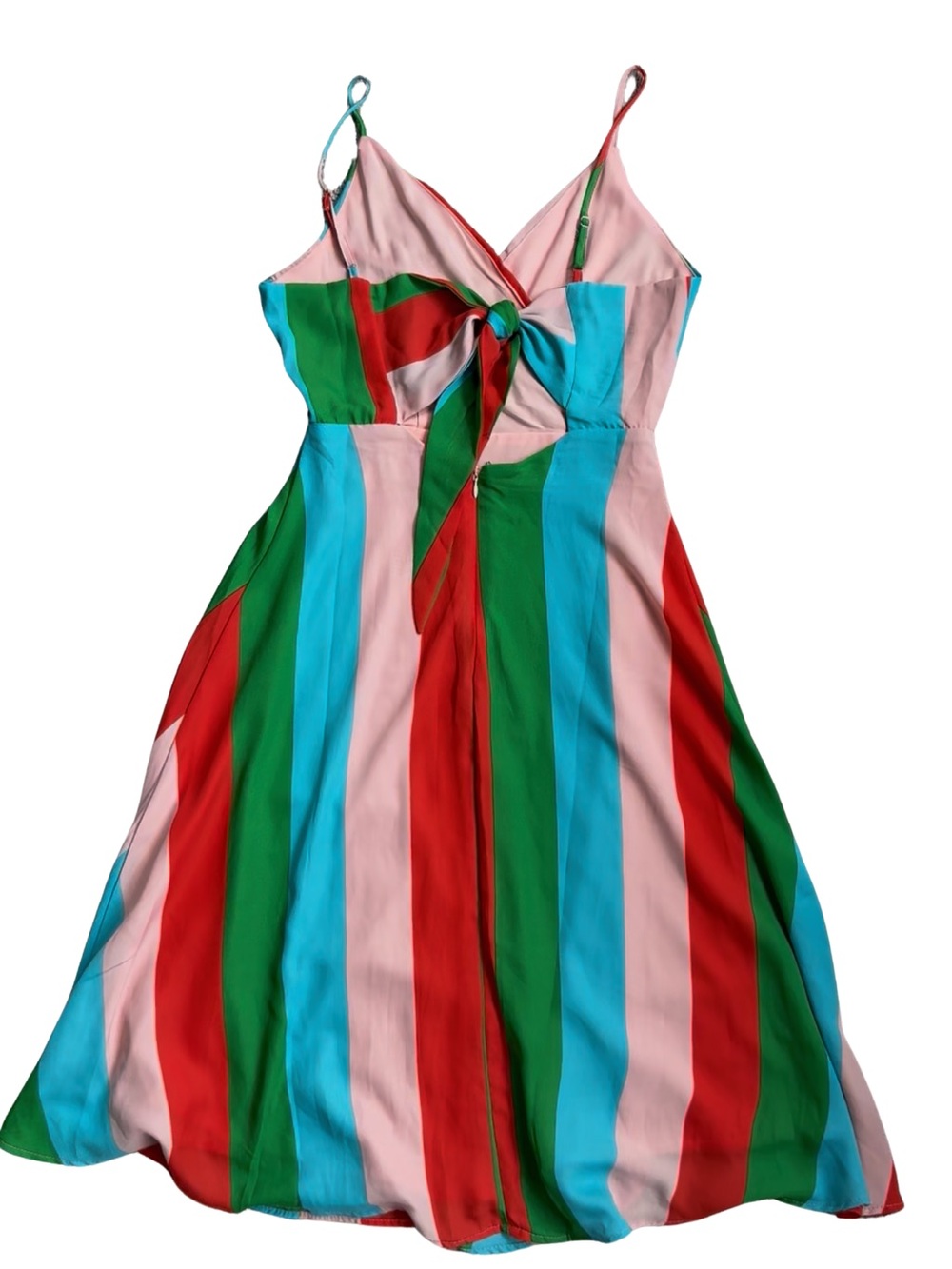 Lulus Vivacious Veronica Multi Green Pink Stripe tie back knot midi dress - Picture 4 of 10